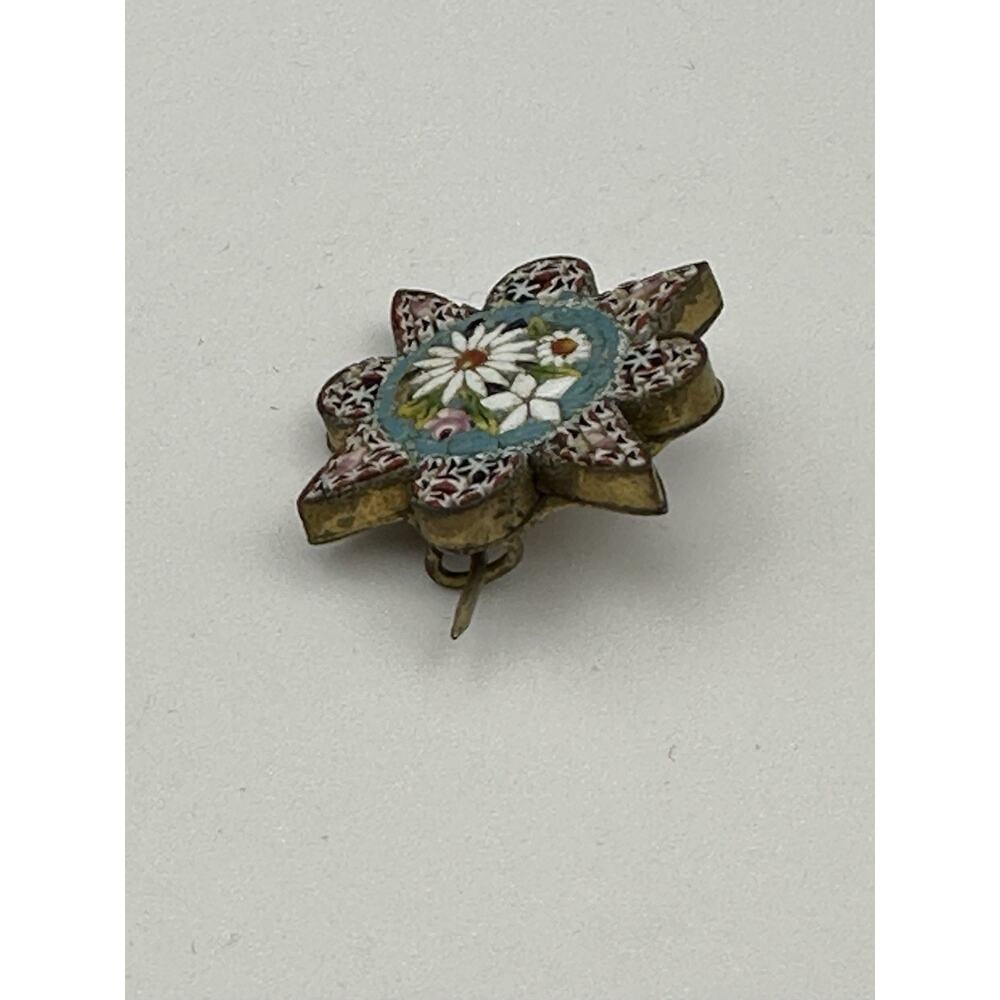 Antique Italian Micromosaic Floral Pin 1 Inch from 1890s Grand Tour - Picture 3 of 5